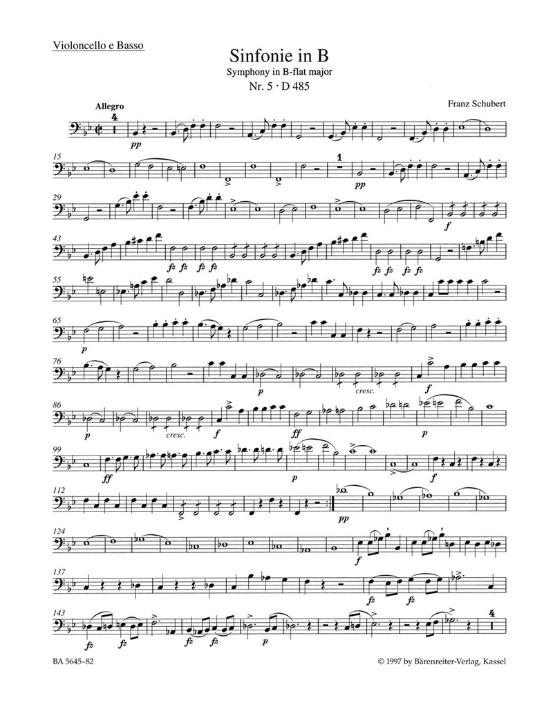 Symphony Nr. 5 B-flat major D 485 [cello/double bass part]