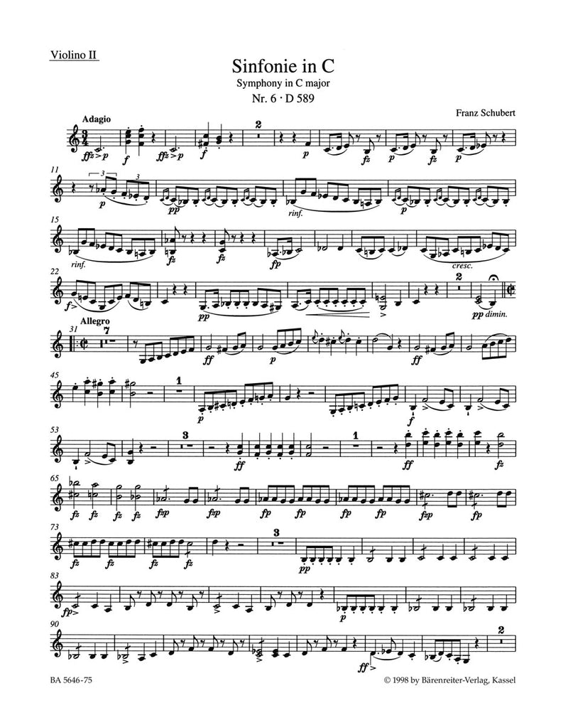 Symphony Nr. 6 C major D 589 [violin 2 part]