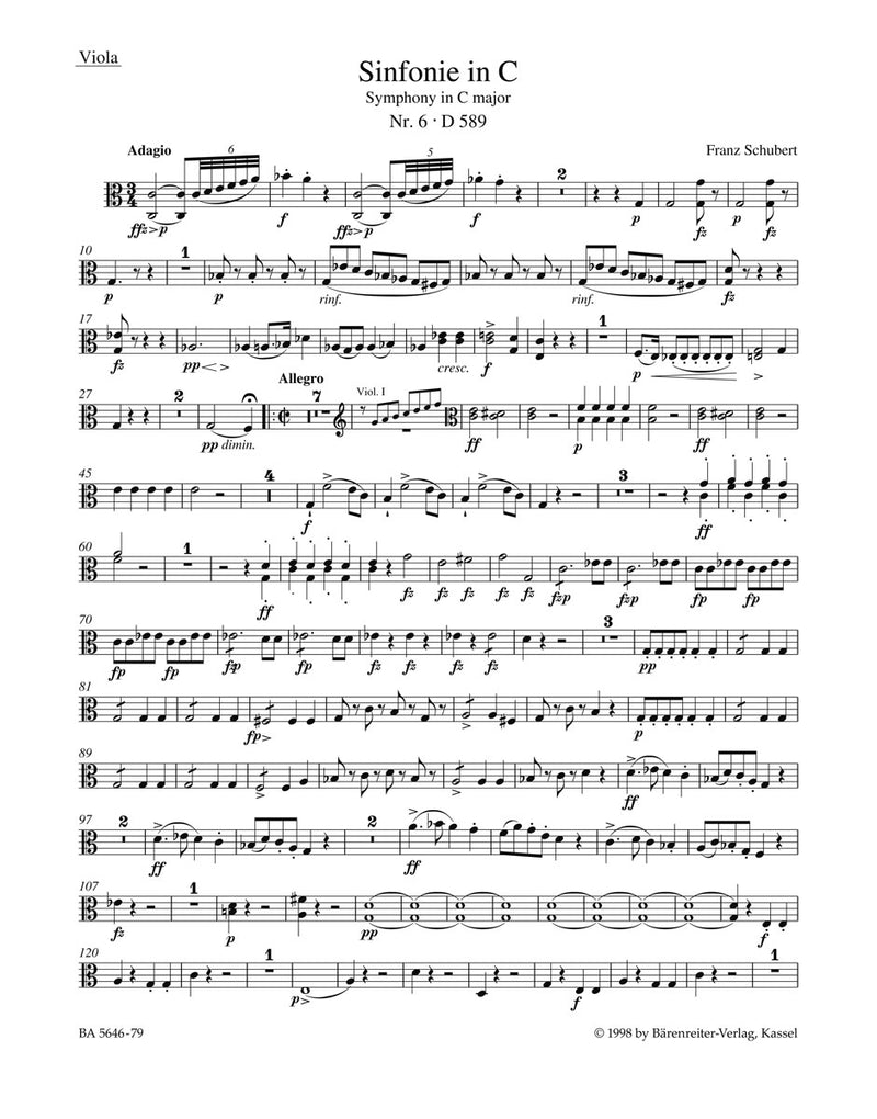Symphony Nr. 6 C major D 589 [viola part]