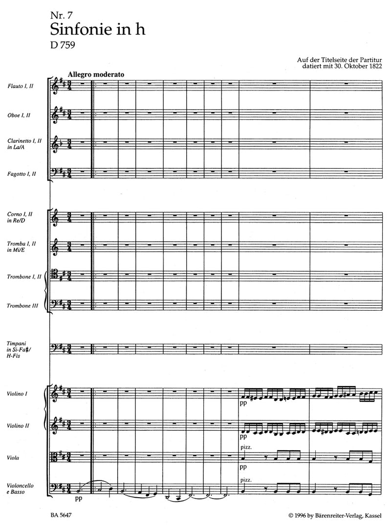 Symphony Nr. 7 B minor D 759 "Unfinished" [score]