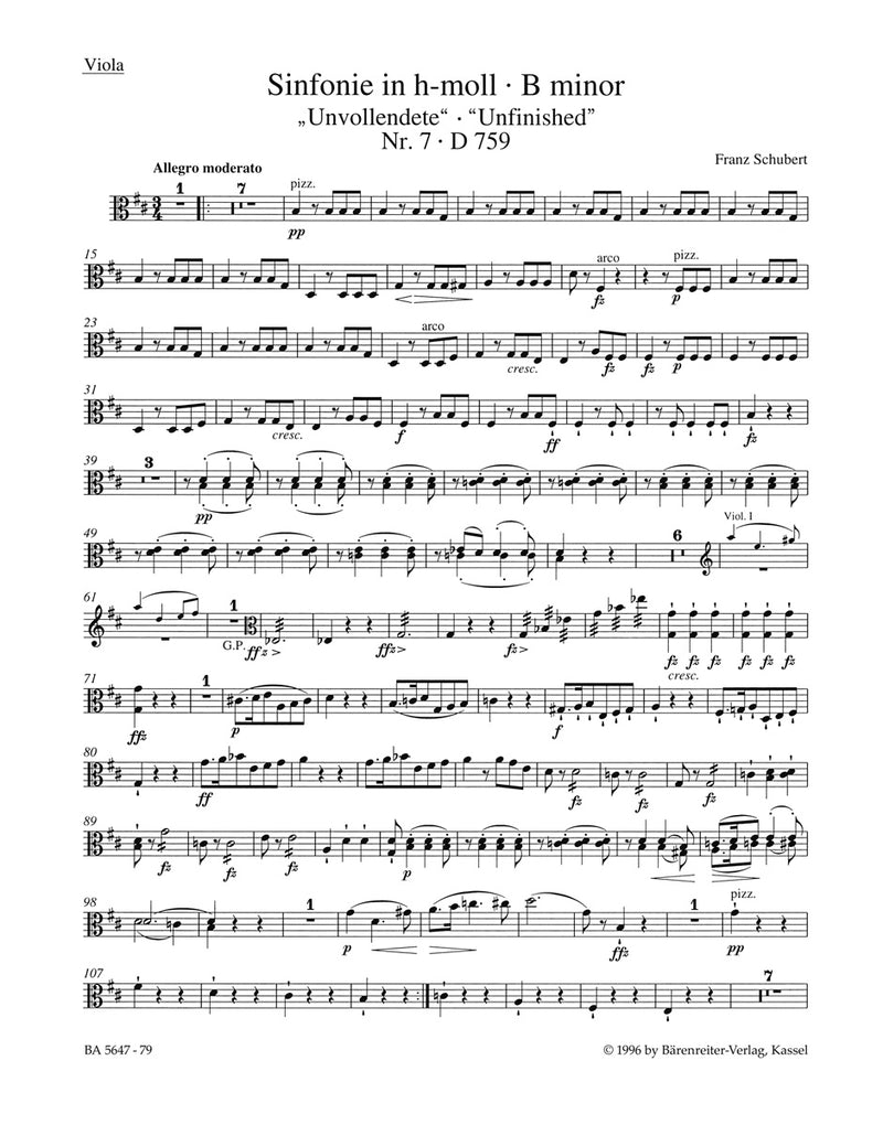 Symphony Nr. 7 B minor D 759 "Unfinished" [viola part]