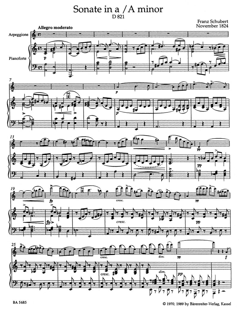 Sonate a-Moll D 821 "Arpeggione" (Arr. Cello and Piano)