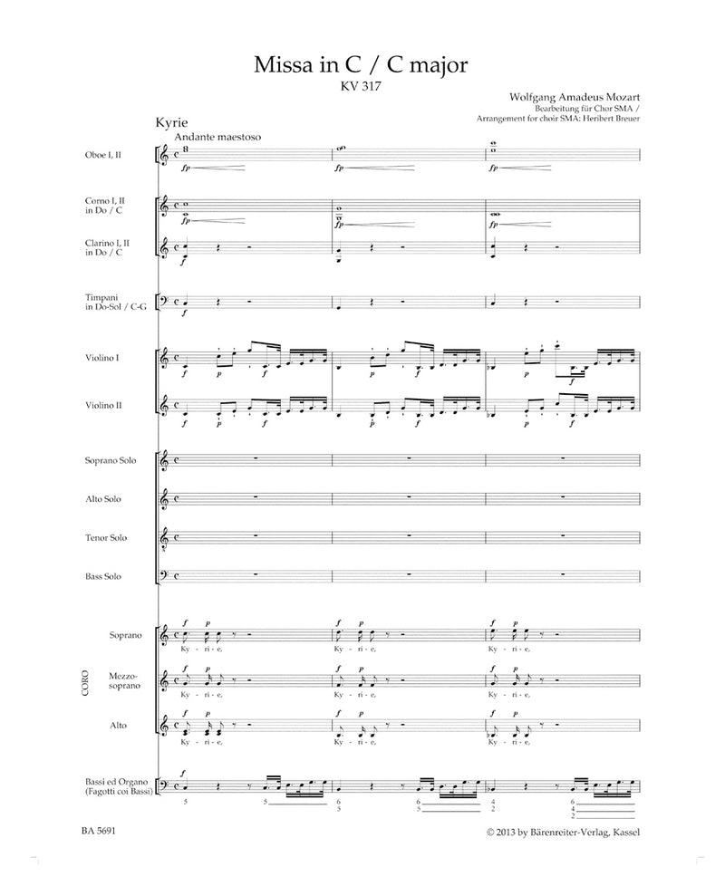 Missa C major K. 317 "Coronation Mass" (Arranged for female choir (SMA)) [score]