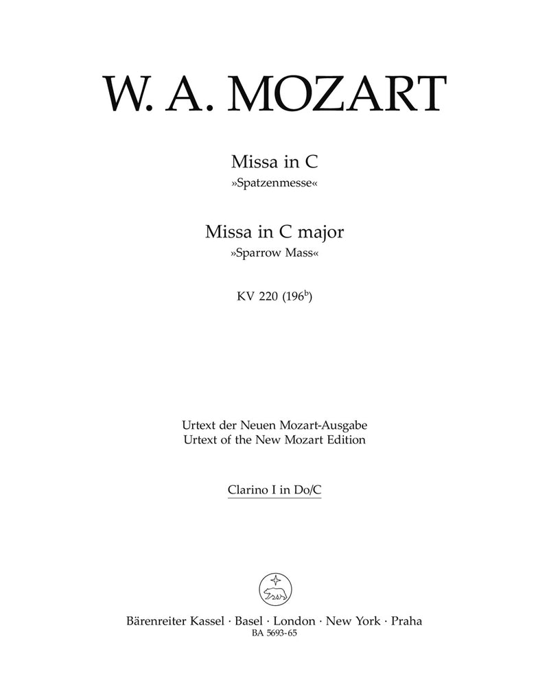 Missa C major K. 220 (196b) "Sparrow Mass" (Arranged for female choir SMezAA) [set of wind parts]