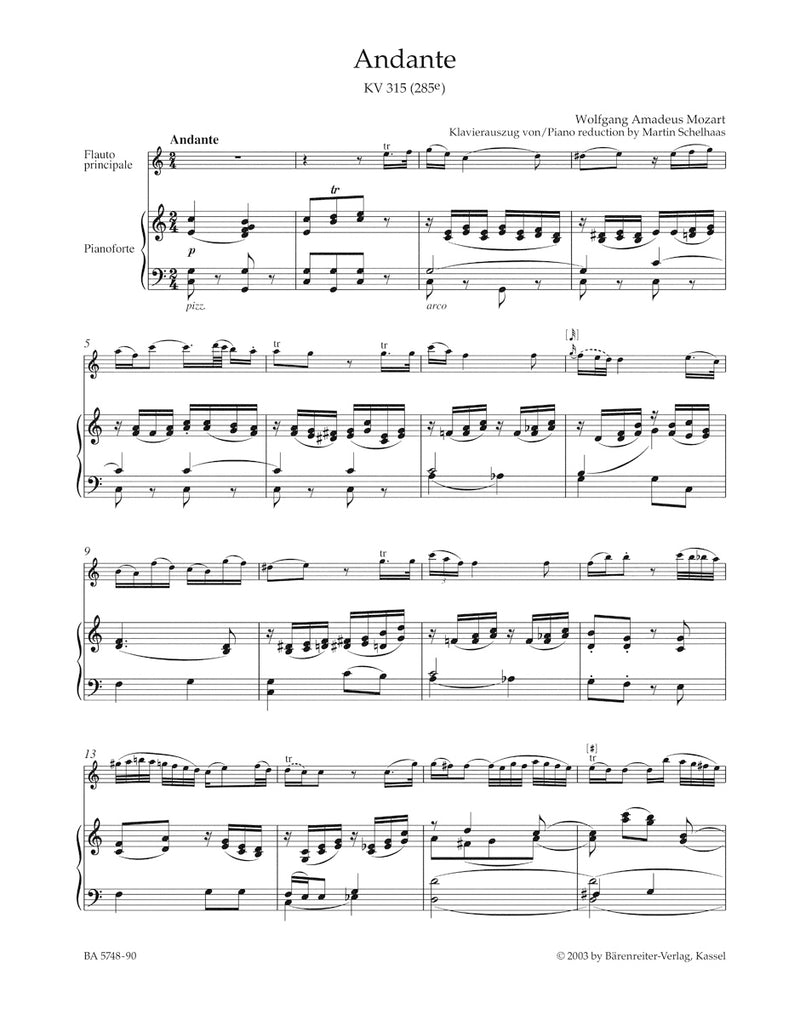 Andante for Flute and Orchestra C major K. 315 (285e)（ピアノ・リダクション）