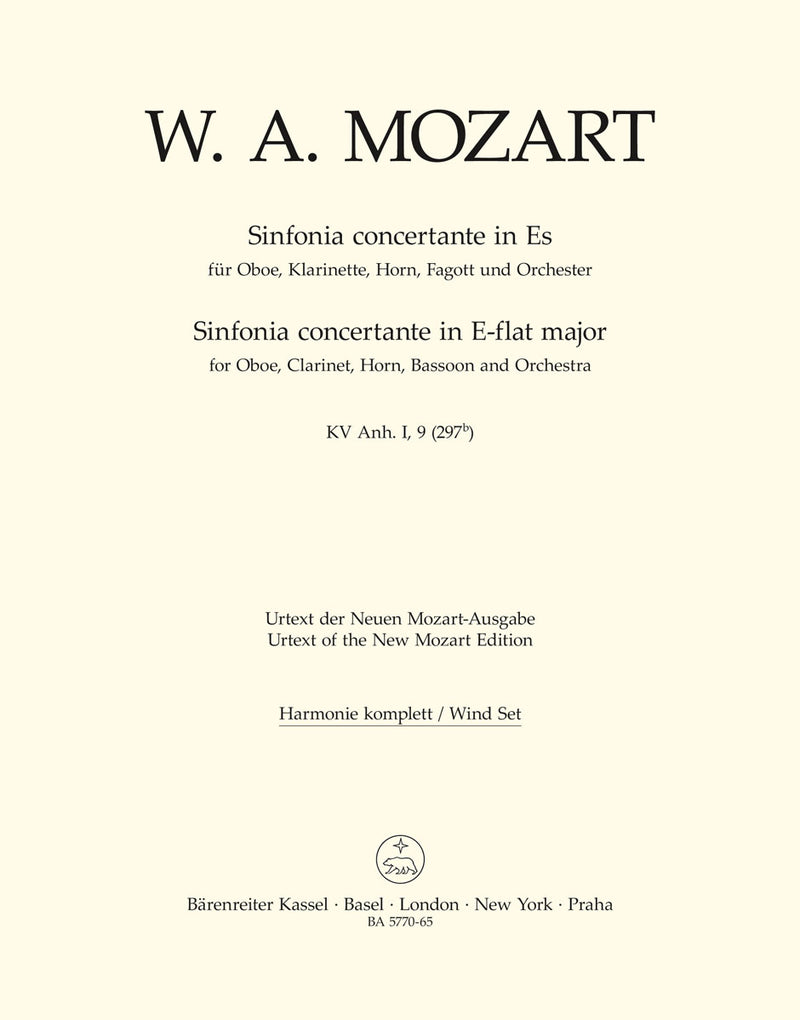 Sinfonia concertante for Oboe, Clarinet, Horn, Bassoon and Orchestra E-flat major K. Anh. I, 9 (297b) [set of winds]