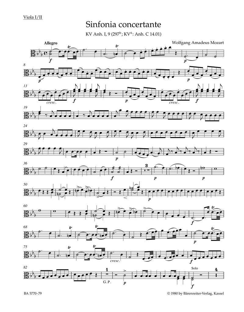 Sinfonia concertante for Oboe, Clarinet, Horn, Bassoon and Orchestra E-flat major K. Anh. I, 9 (297b) [viola part]