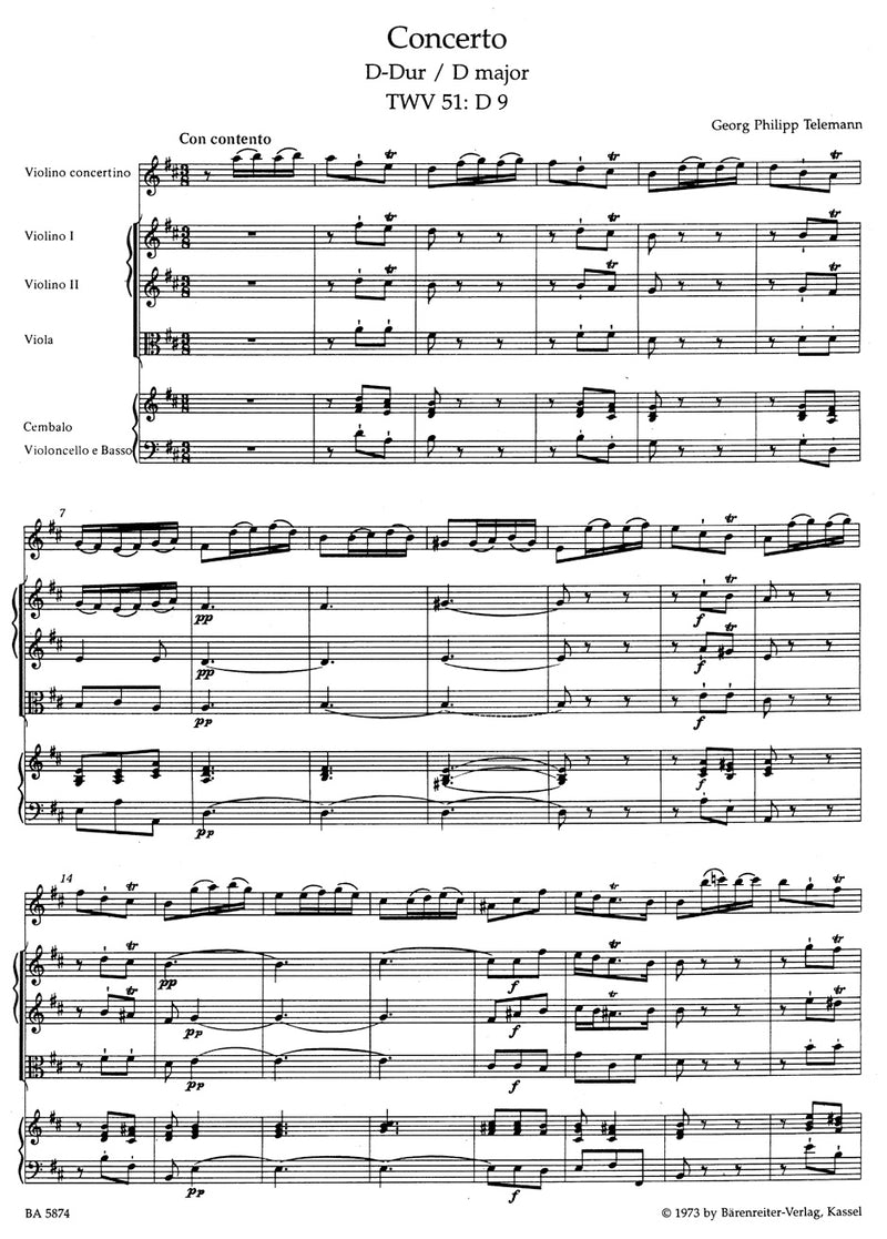 Concerto for Violin und Orchestra D-major TWV 51:D9