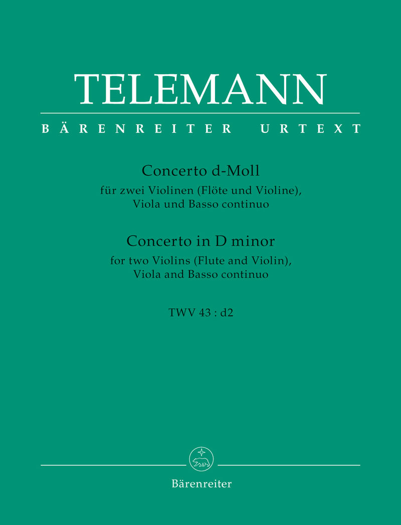 Concerto Two Violins (Flute and Violine), Viola and Basso continuo D minor TWV 43:d2 [score & parts]
