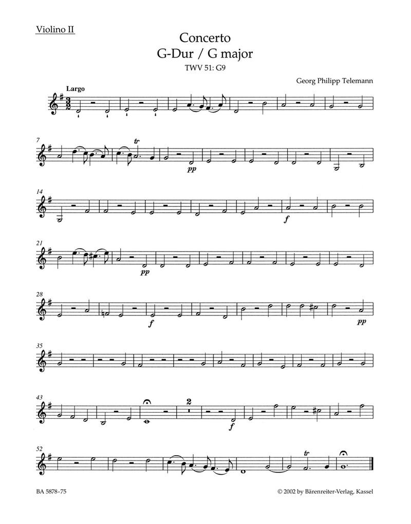 Konzert für Viola, Streicher und Basso continuo G-Dur TWV 51:G9 [violin 2 part]