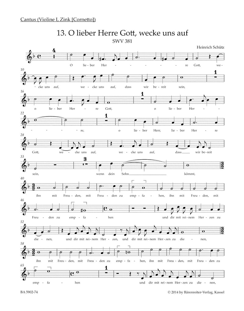 Geistliche Chor-Music SWV 381-397 [Cantus/Vox I(Violine1/cornett(Kor)/trombone) part]