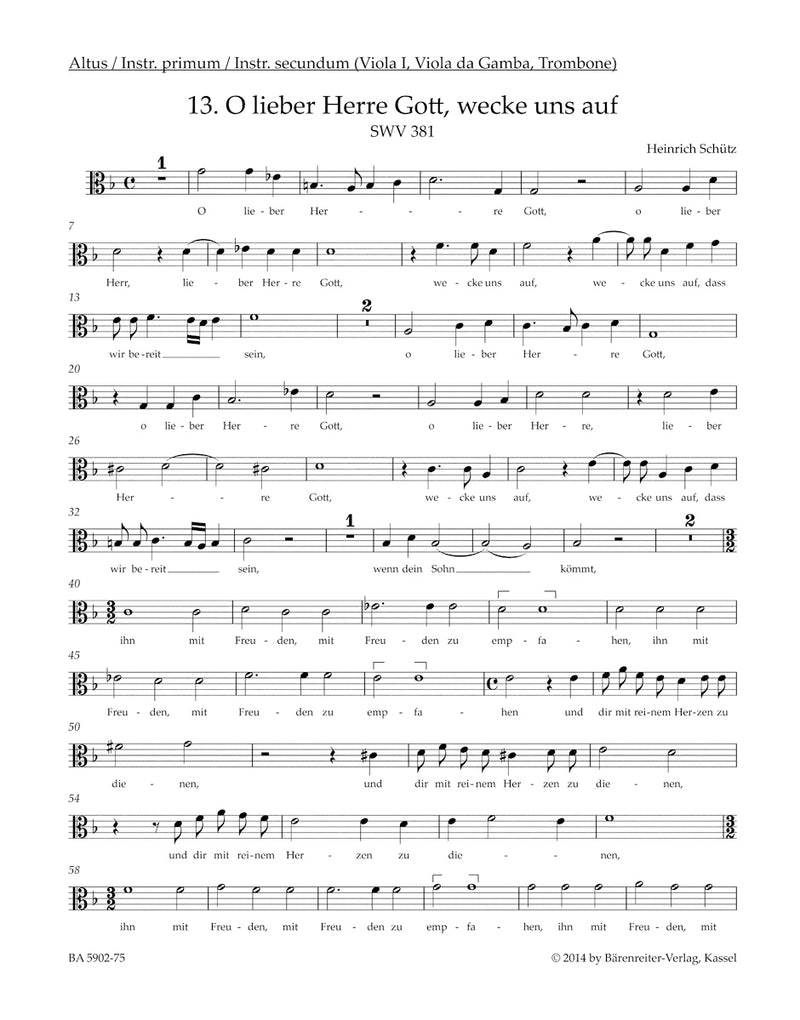 Geistliche Chor-Music SWV 381-397 [Altus/Instrumentum primum/Instrumentum secundums (viola1/viola da gamba/trombone) part]