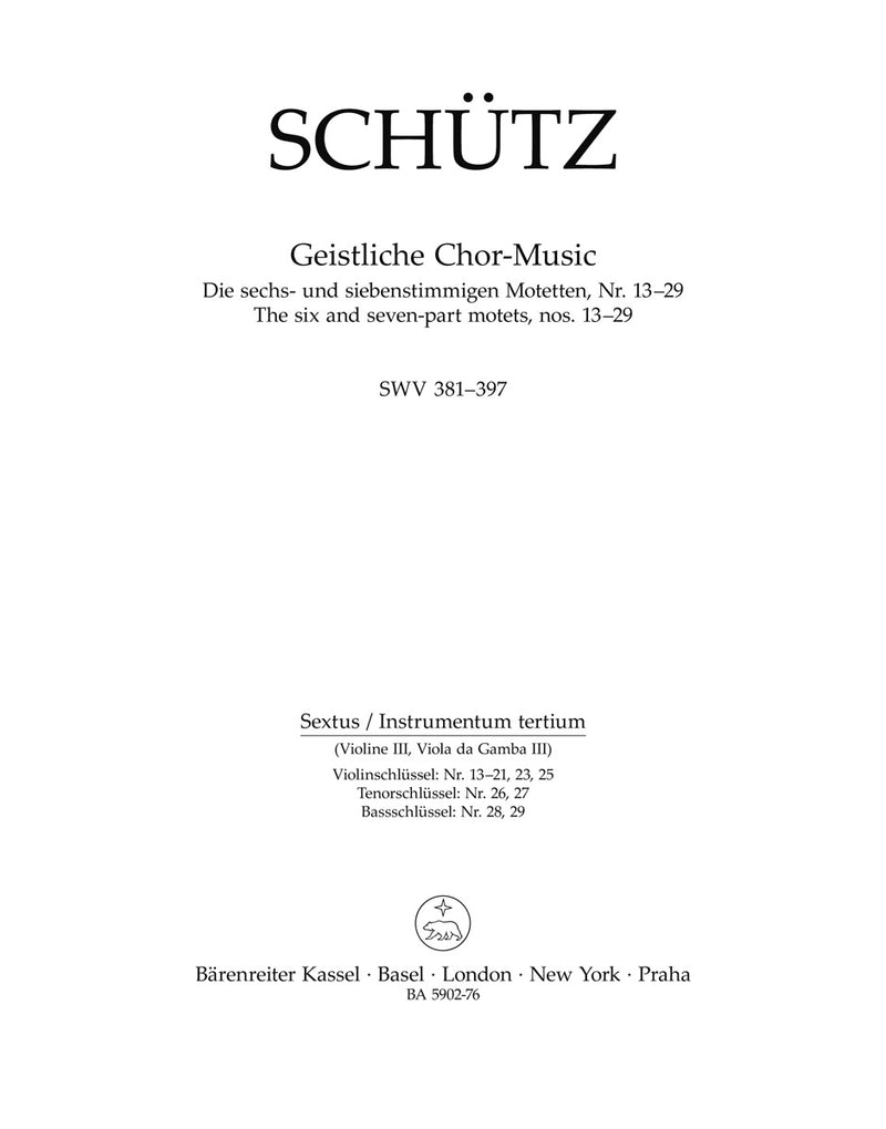 Geistliche Chor-Music SWV 381-397 [Sextus/Instrumentum tertium (violin 3/viola da gamba3) part]