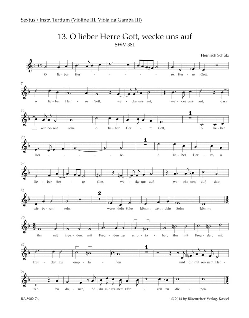 Geistliche Chor-Music SWV 381-397 [Sextus/Instrumentum tertium (violin 3/viola da gamba3) part]