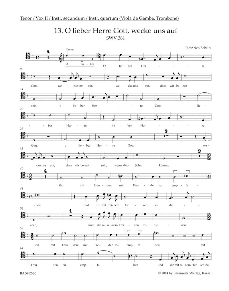 Geistliche Chor-Music SWV 381-397 [Tenor/Vox II/Instrumentum secundum/Instrumentum quartum(viola da gamba/trombone) part]