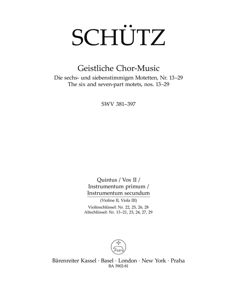 Geistliche Chor-Music SWV 381-397 [Quintus/Vox II/Instrumentum primum/Instrumentum secundum(violin 2/viola3) part]