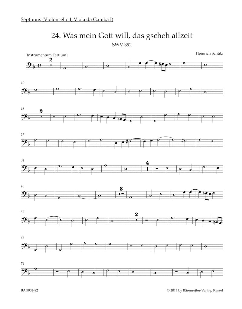 Geistliche Chor-Music SWV 381-397 [Septimus/Instrumentum tertium/quartum/quintum(cello1/viola da gamba1) part]