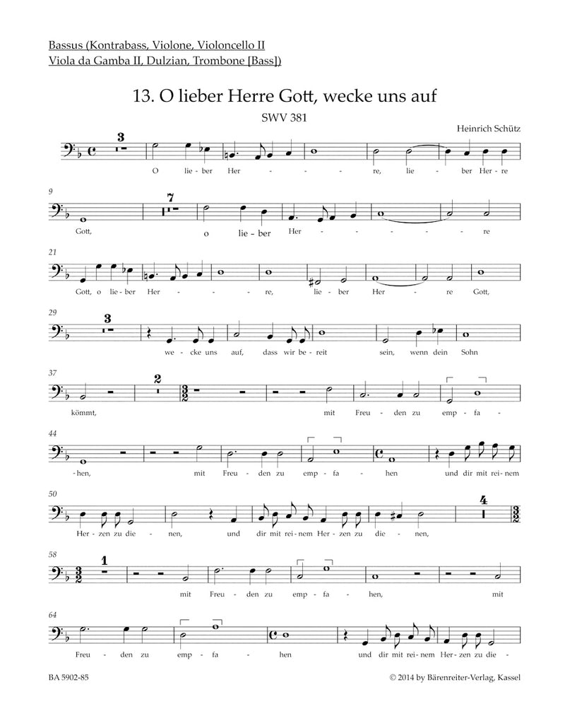Geistliche Chor-Music SWV 381-397 [Bassus/Instrumentum quartum/quintum/sextum/(double bass/Vo/cello2/viola da gamba2/Dulzian/trombone) part]