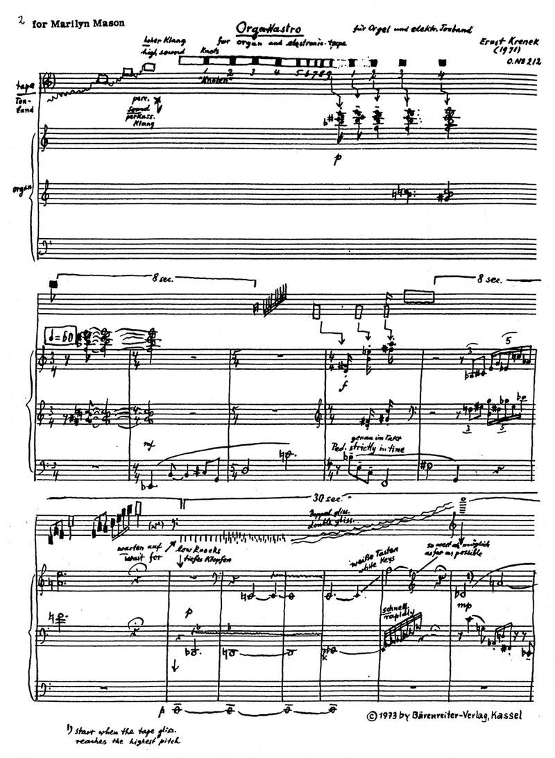 Orga-Nastro für Orgel und Tonband op. 212 (1971) [score only]