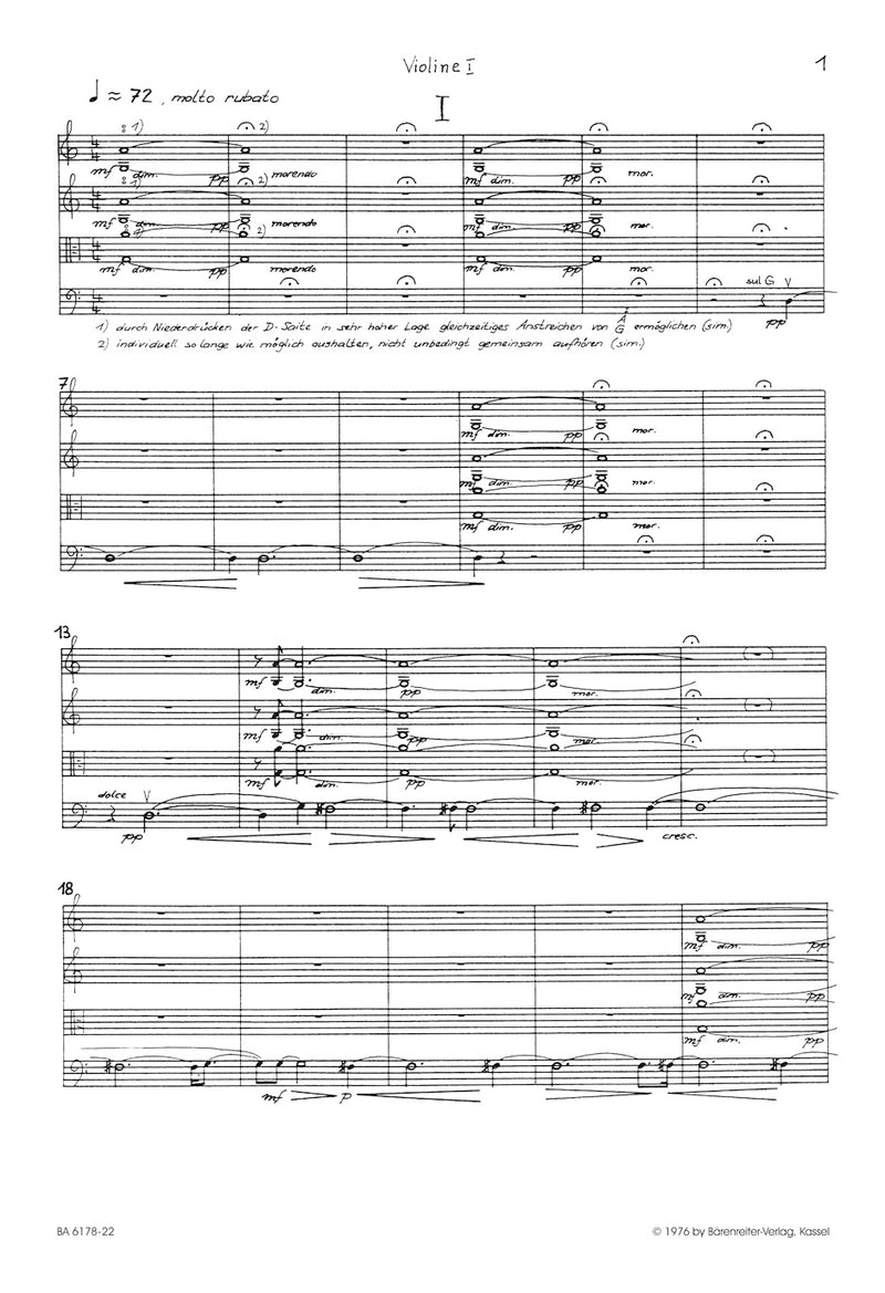 1. String Quartet in vier Sätzen (1976) [set of parts]