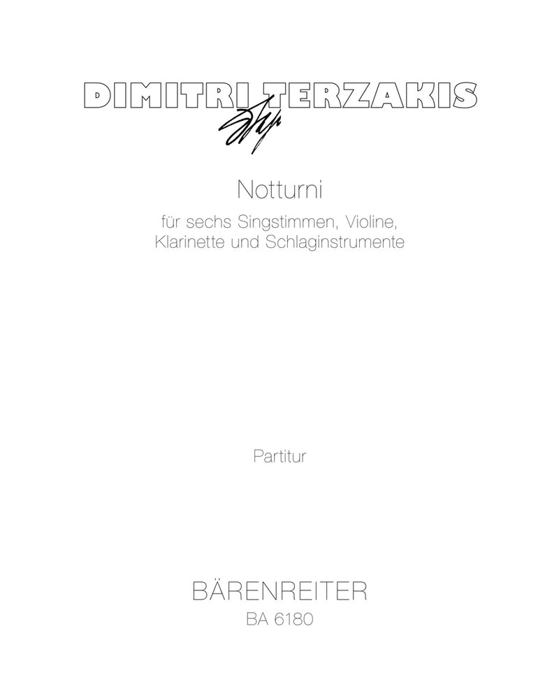 Notturni für six Singstimmen, Violine, Klarinette und Schlaginstrumente (1976) [score]