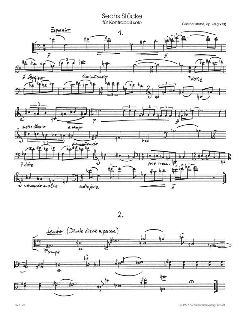six Stücke für Kontrabass solo op. 68 (1973)