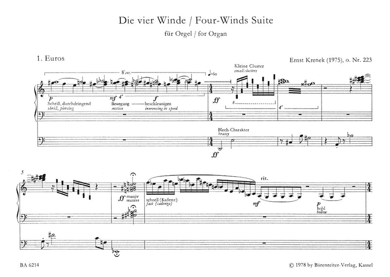 vier Winds Suite (Die vier Winde) für Orgel op. 223 (1975)