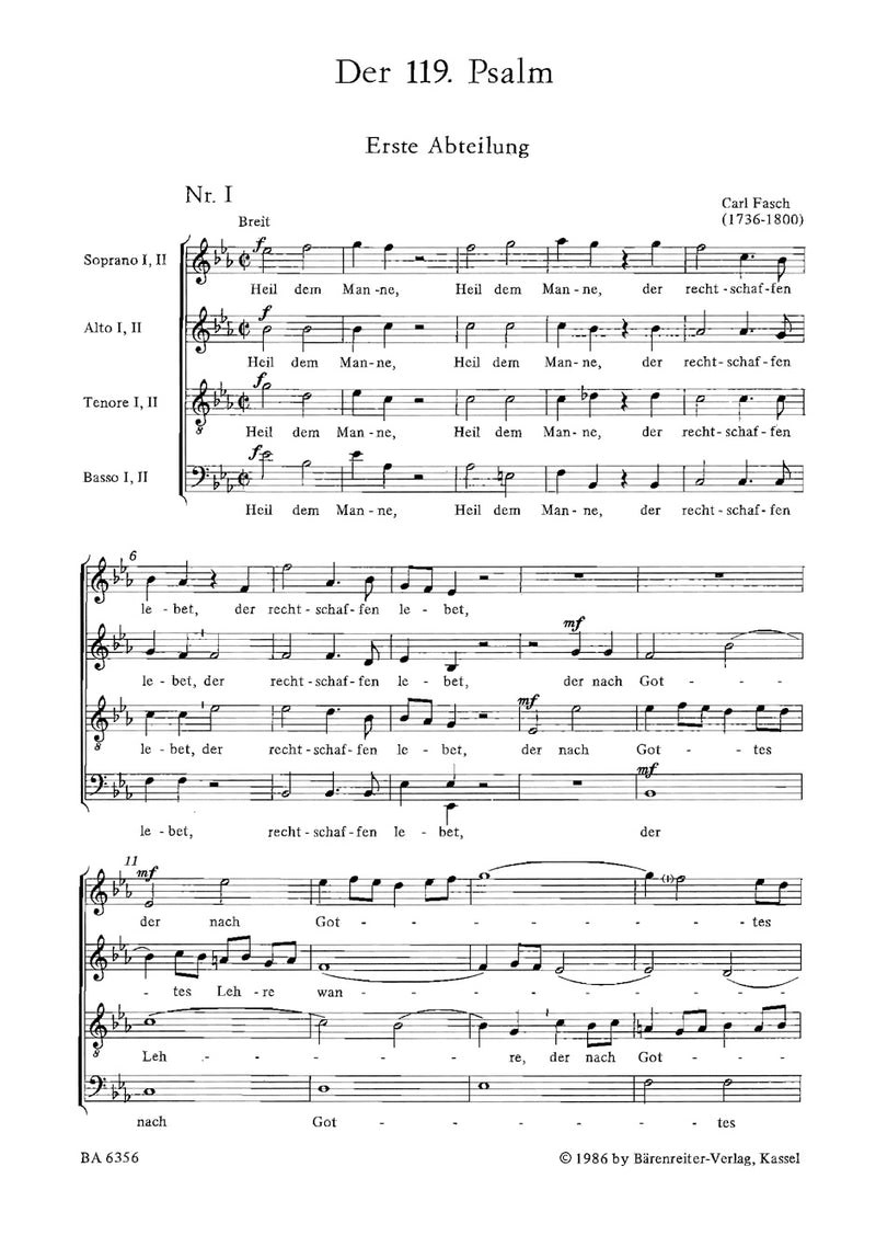 Psalm 119 "Heil dem Manne, der rechtschaffen lebet" -Motette für vier- to achtstimmigen Solo- und Tuttichor-