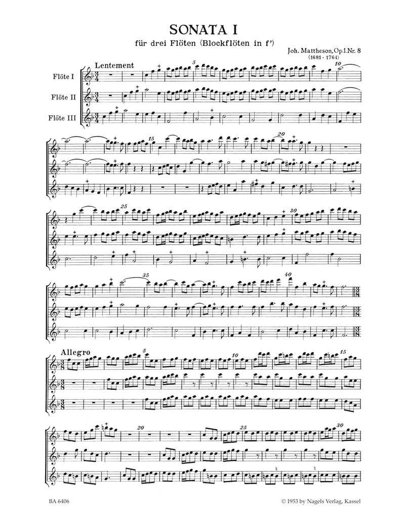 Acht Sonaten für 3 Altblockflöte op. 1/3-10