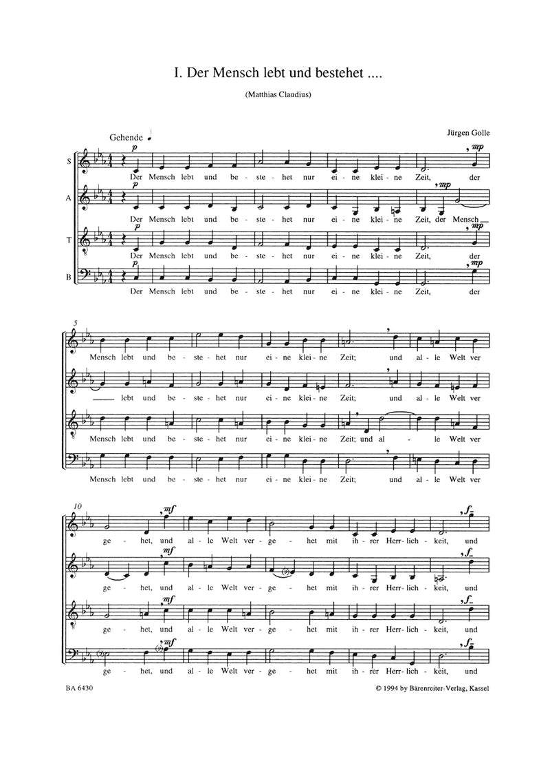 Drei kleine geistliche Motetten für vierstimmigen Mixed Choir a cappella