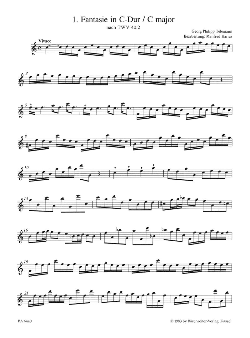 Twelve fantasies for treble recorder solo (according to the fantasies for flauto traverso solo TWV 40:2-13)