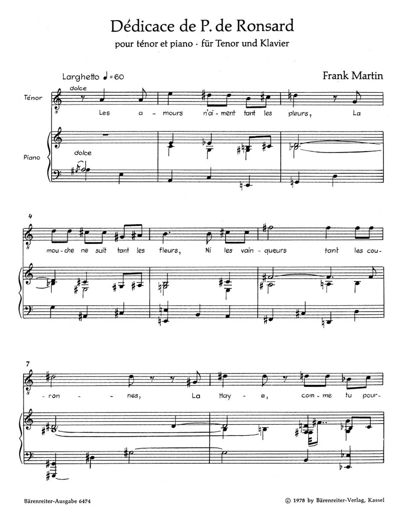 Dédicace de Pierre de Ronsard pour ténor et piano
