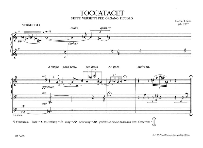 Toccatacet. Setti versetti per organo piccolo (1986)