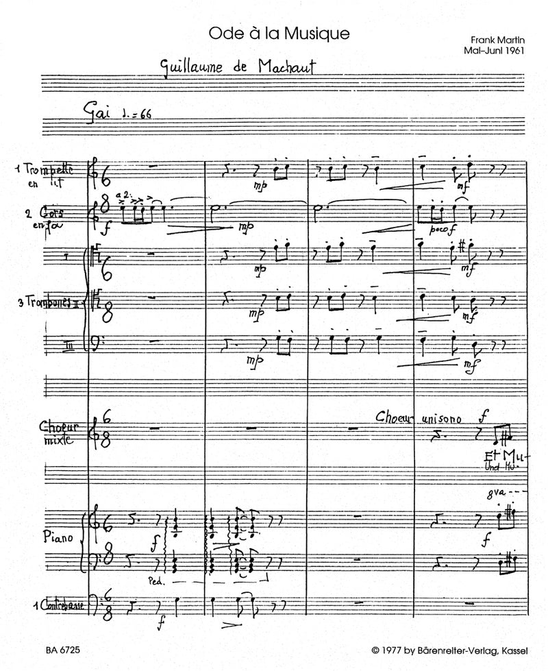 Ode à la Musique [score]