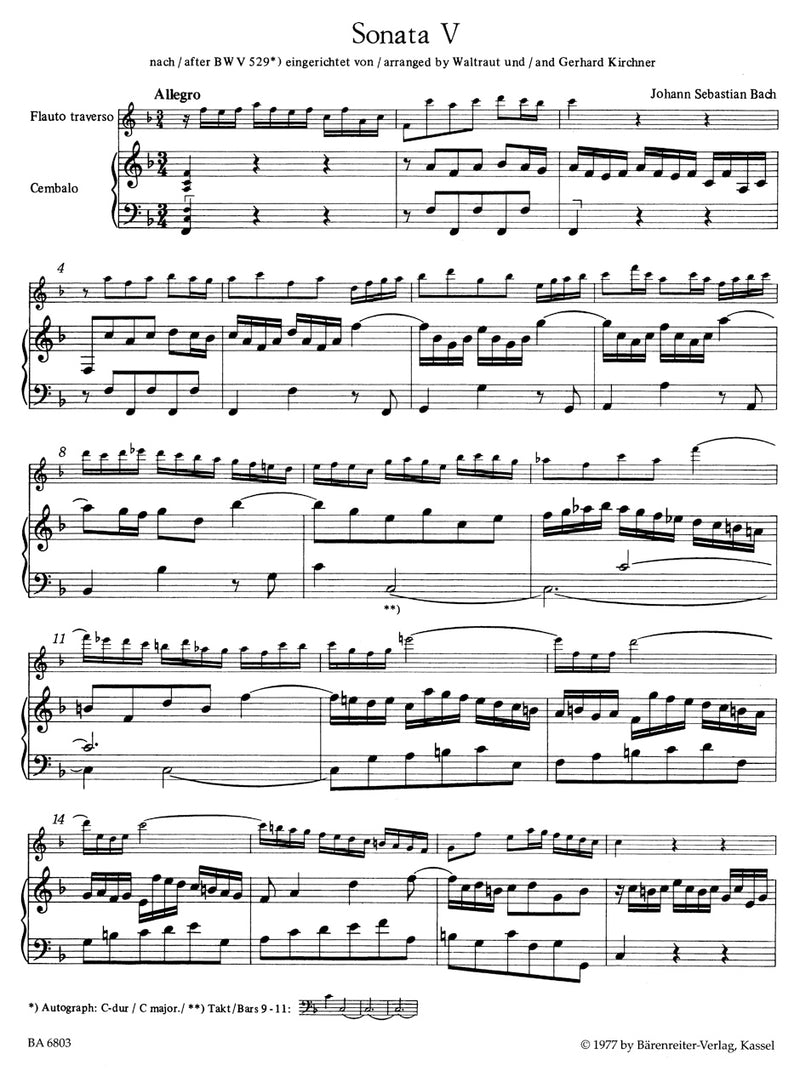 Six Sonatas after BWV 525-530, for flute and harpsichord obbligato, vol. 3
