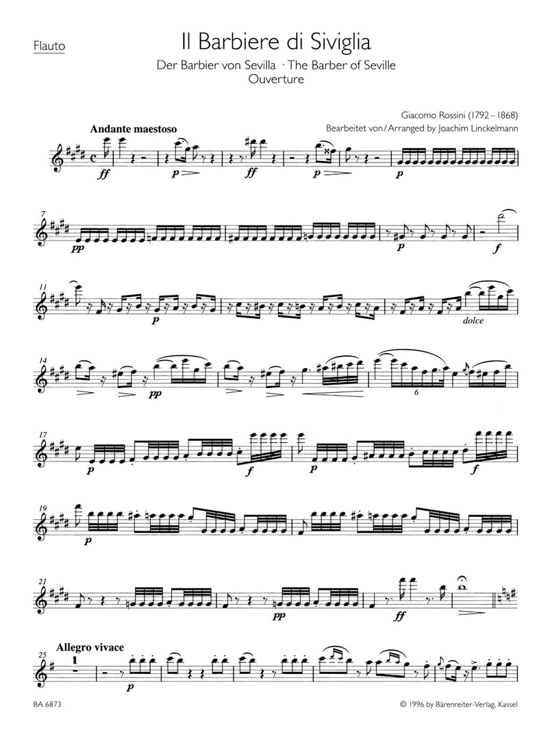 Il Barbiere di Siviglia (Sinfonia = Overture), Arrangement for Woodwind Quintet [set of parts]