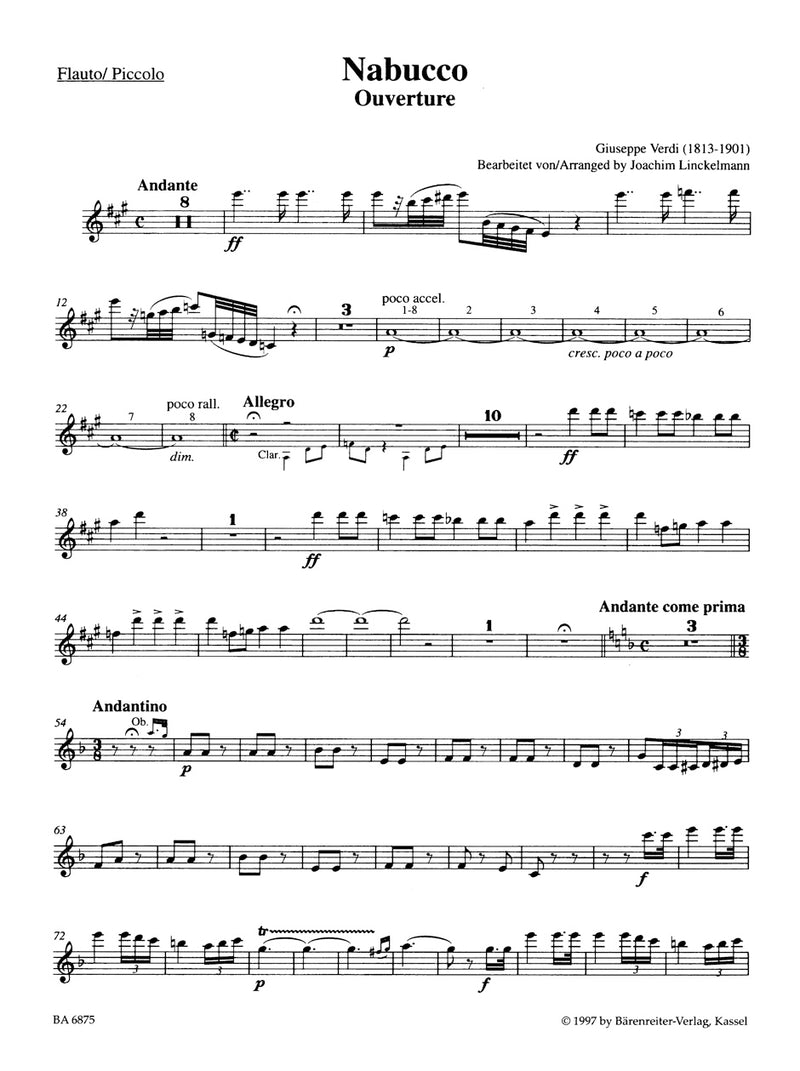 Ouvertüre zu "Nabucco" -Bearbeitung für Holzblasintrumente instr.quintett- [set of parts]