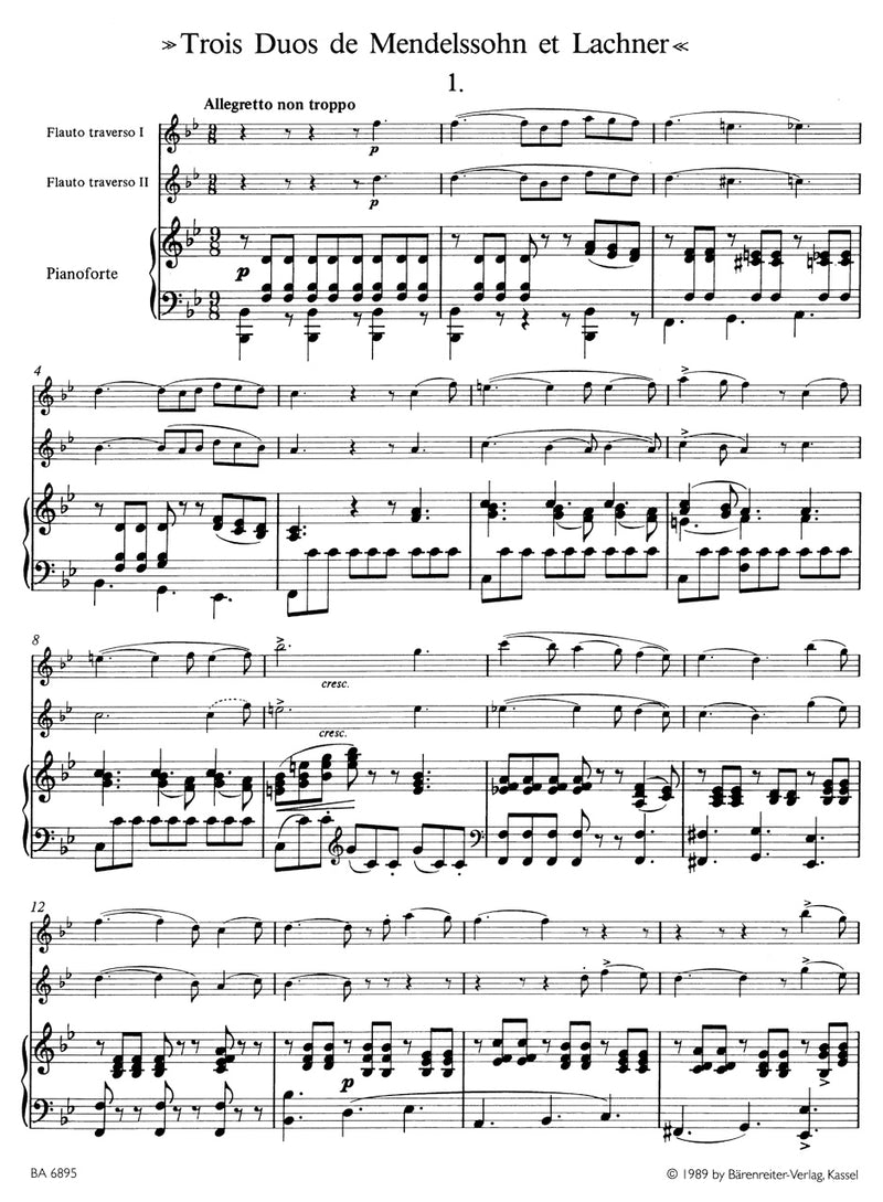"Trois Duos de Mendelssohn et Lachner" for Two Flutes and Piano op. 33