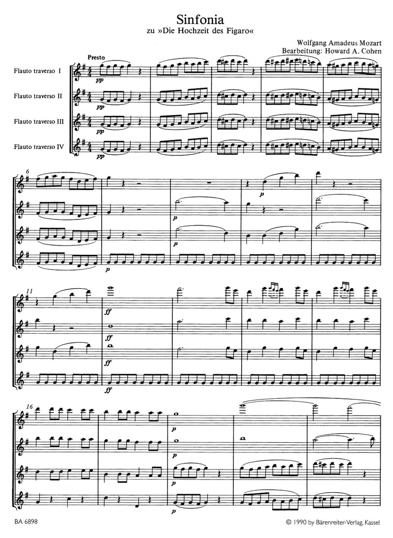 Le nozze di Figaro, K. 492 (Overture), Arranged for 4 flutes
