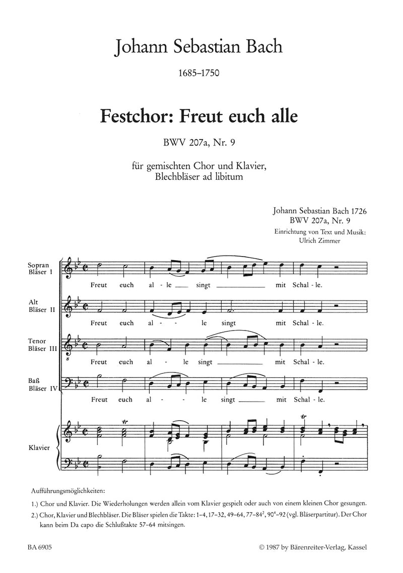 Freut euch alle, BWV 207a/9 [score]