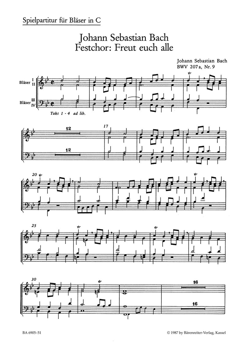 Freut euch alle, BWV 207a/9 [wind score]