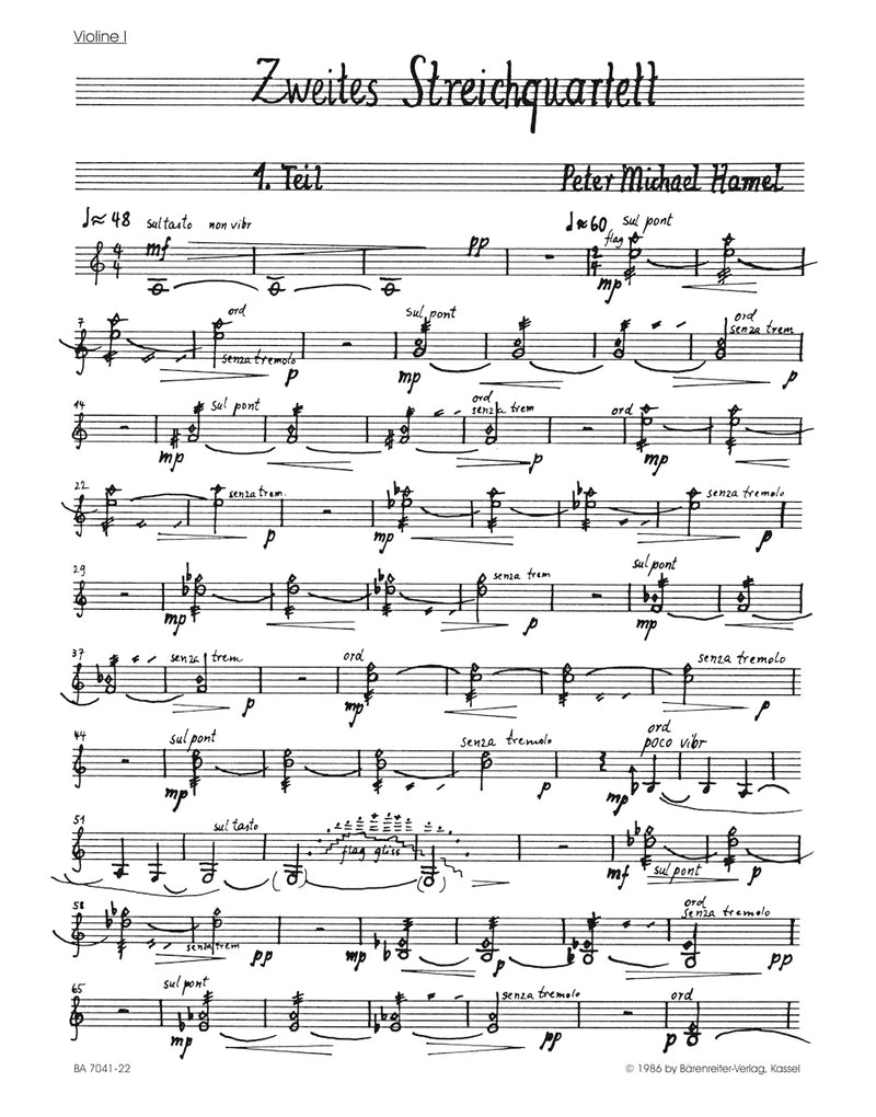 zweites String Quartet in zwei Teilen (1985/1986) [set of parts]