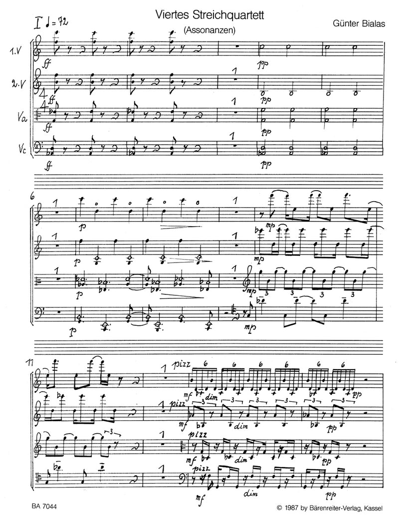 viertes String Quartet "Assonanzen" (1986)（ポケットスコア）