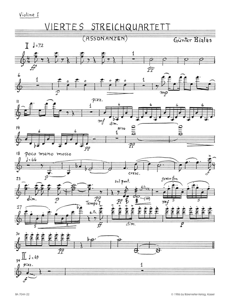 viertes String Quartet "Assonanzen" (1986) [set of parts]