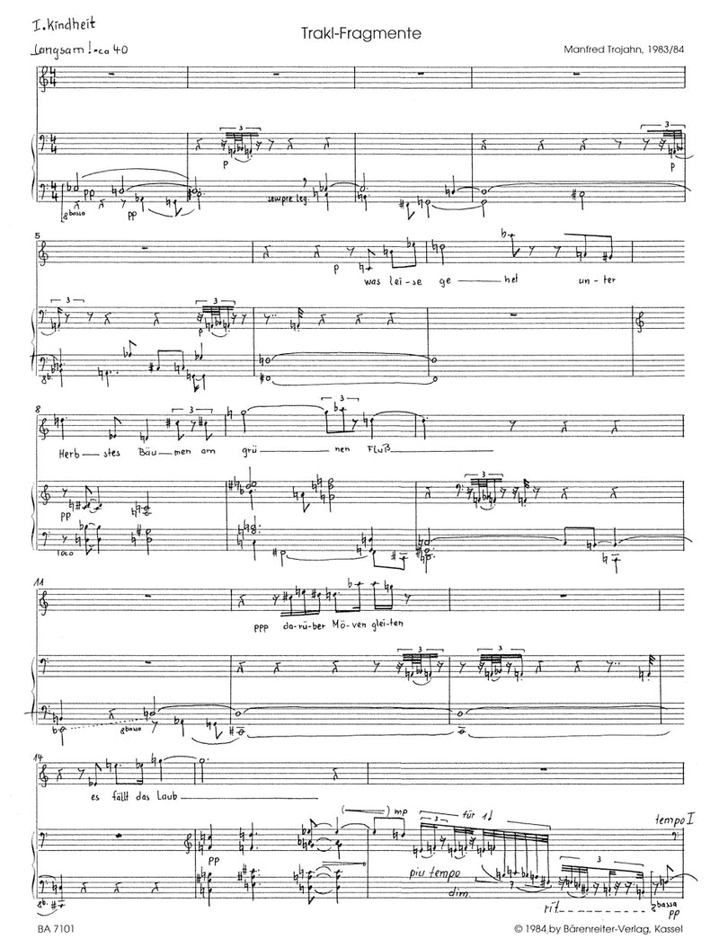 Trakl-Fragmente für Mezzosopran und Klavier (1983/1984)