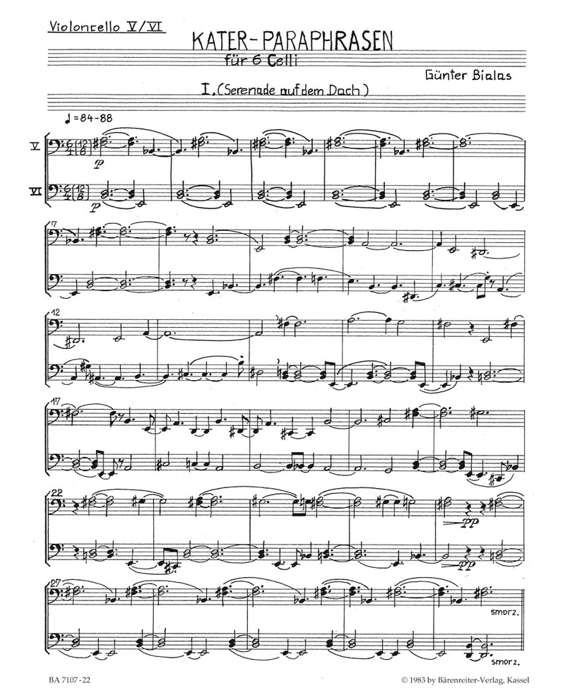Kater-Paraphrasen (nach Motiven aus der Oper "Der Gestiefelte Kater" (1978)) [set of parts]