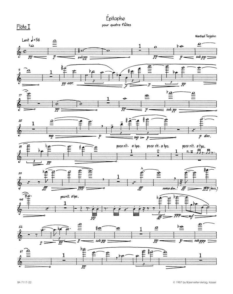 Epitaphe for four Flutes (1986) [set of parts]