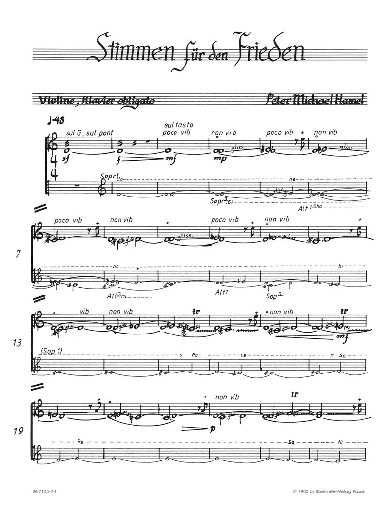 Stimmen für den Frieden (1982) [violin/piano/Mixed choir-SSAATTBB part]