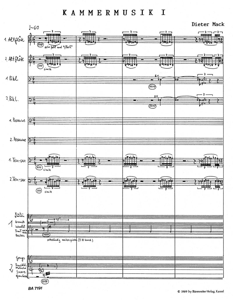 Kammermusik I für zehn Spieler (1988) [score]