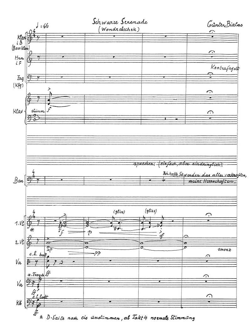 Schwarze Serenade für Bariton und 9 Instrumente (1989) [score]